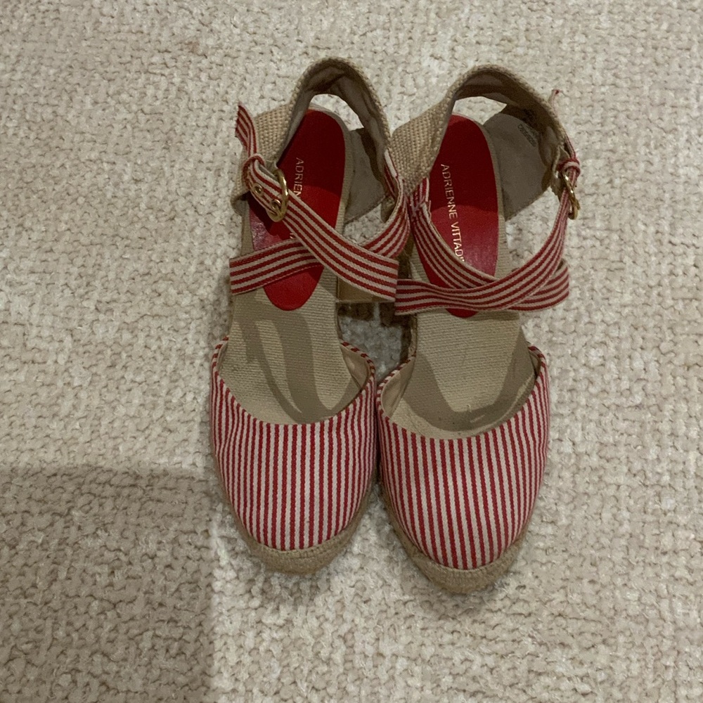 Adrienne Vittadini Beige and Red Espadrille Sandals